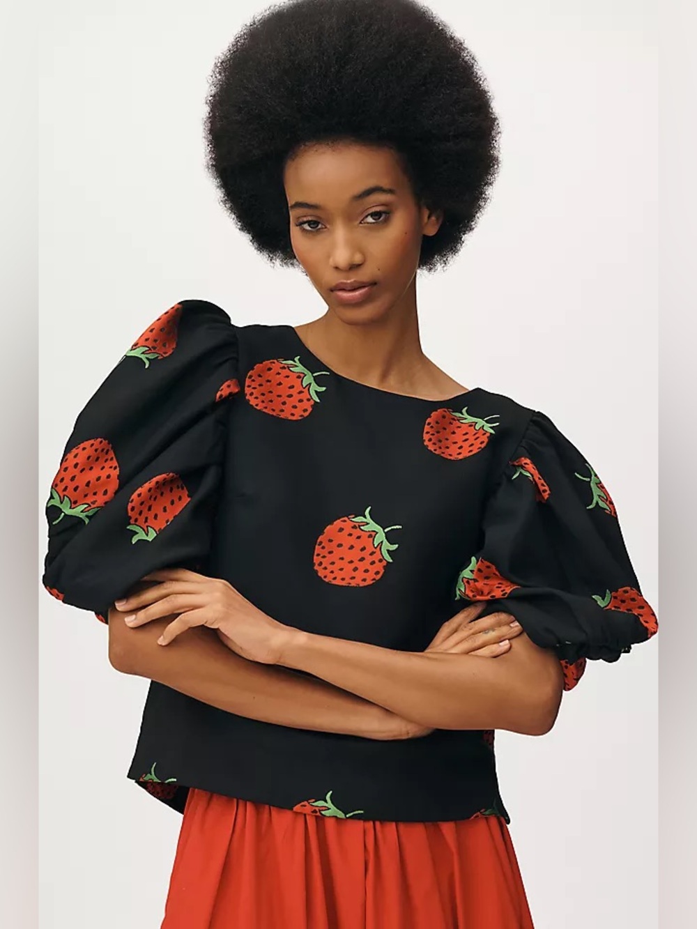 Maeve Strawberry Puff Sleeve Blouse